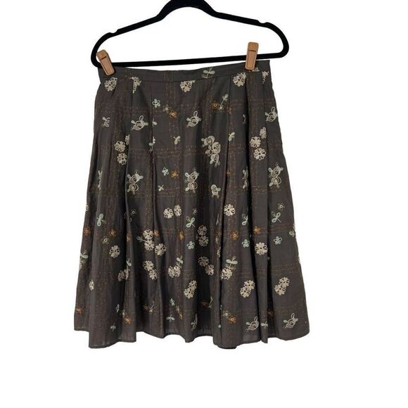 Y2K Anne Klein Gray Floral Embroidered Pleated Skirt Sz 8 Women’s - Picture 1 of 7